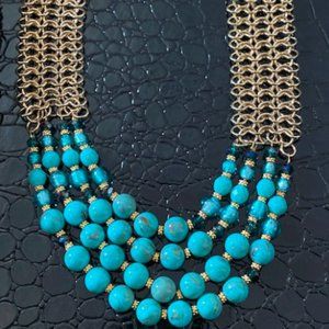 NWOT Gold and Turquoise Bib Necklace
